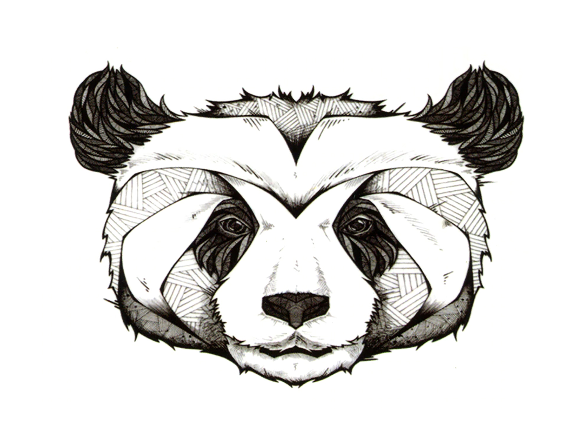 Panda Head Portrait Face Black Waterproof Temporary Tattoos 2 Sheets