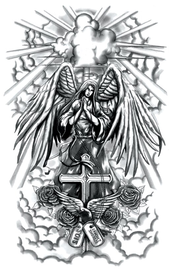 Heavenly Guardian Angel Christian Cross Waterproof Temporary Tattoos 2 ...